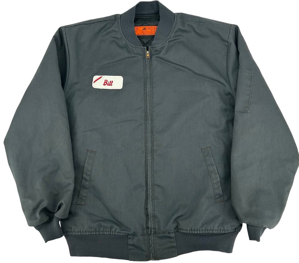 Vintage 70s Men's Grey Red Kap Quilted Talon Full Zip Mechanics Jacket sz L Reg